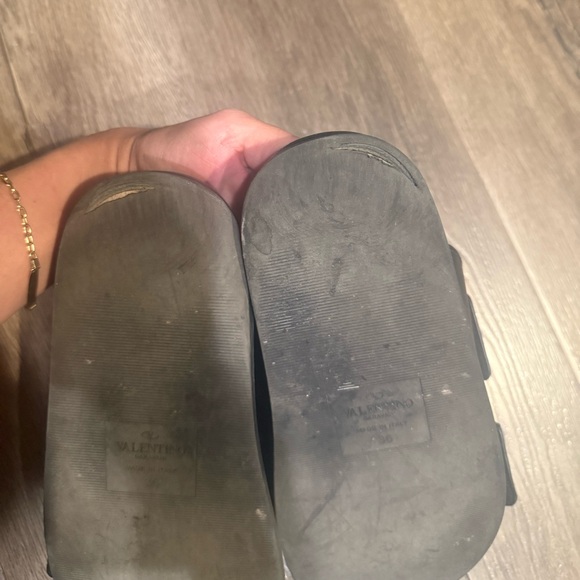 Valentino Garavani Black and Gold Sandals - Picture 6 of 8